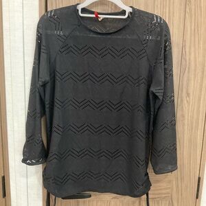 BCG Womens Long Sleeve Gathered Sides See Thru Round Neck Swim Top Size 12